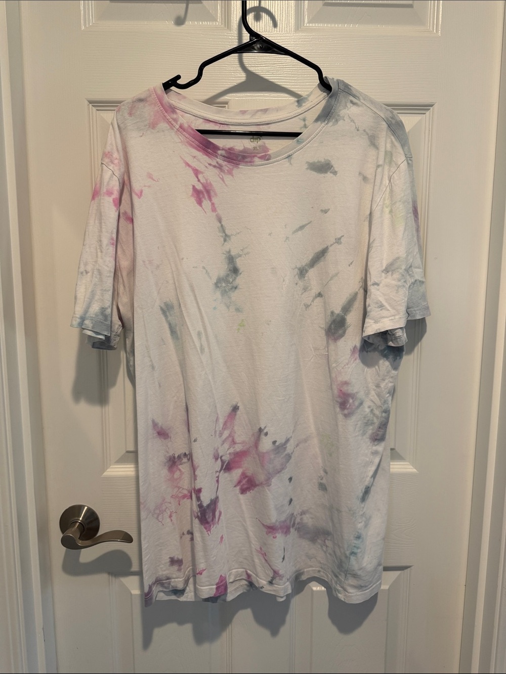 dip White Tee with Pink and Gray Tie-Dye Accents